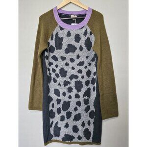 Hem & Thread Women's Sweater Dress Size Medium Leopard Long Sleeve Kit Dress